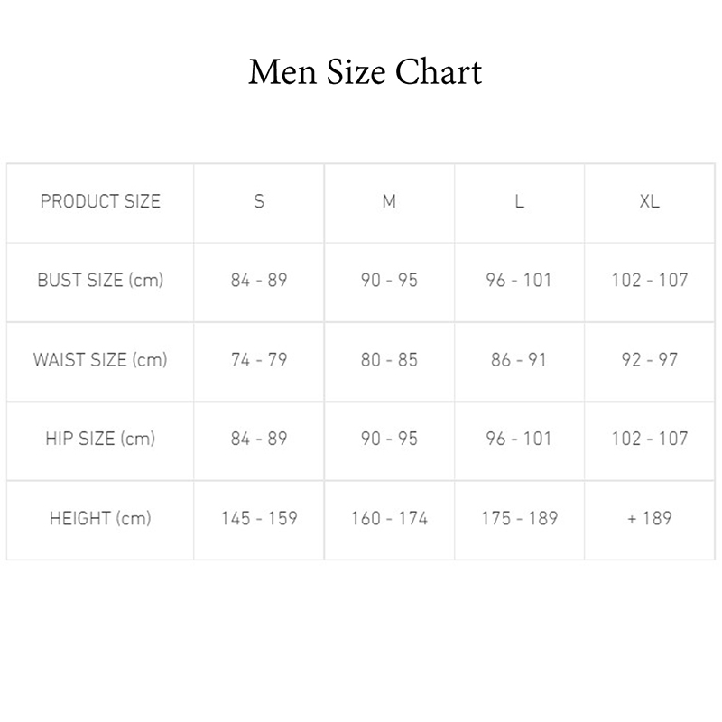 Racer Size Chart