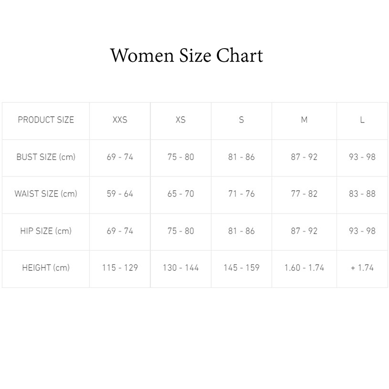 Racer Size Chart