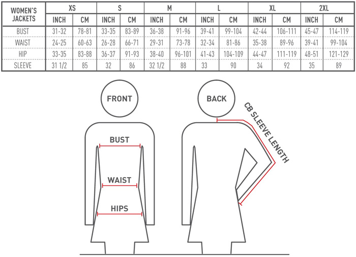 ravean womens size chart