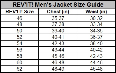 REV'IT Motorcycle Jacket Size Chart