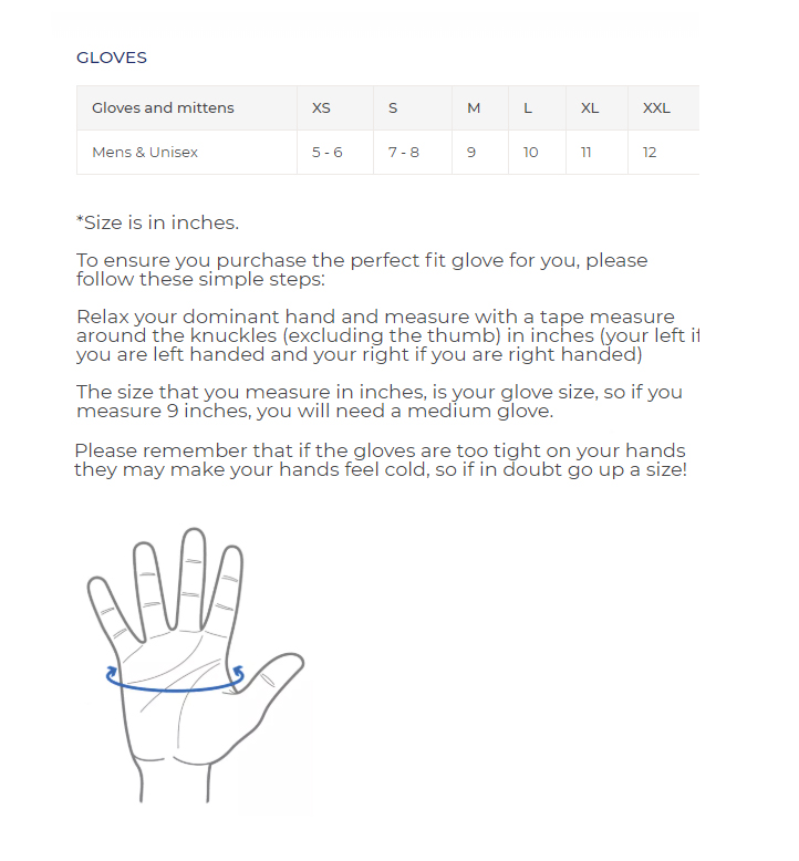 sealskinz mens gloves size chart