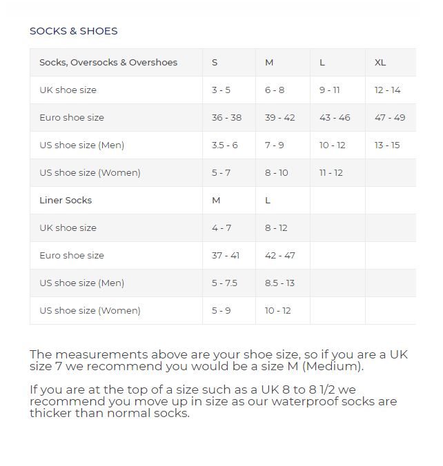 sealskinz mens socks size chart