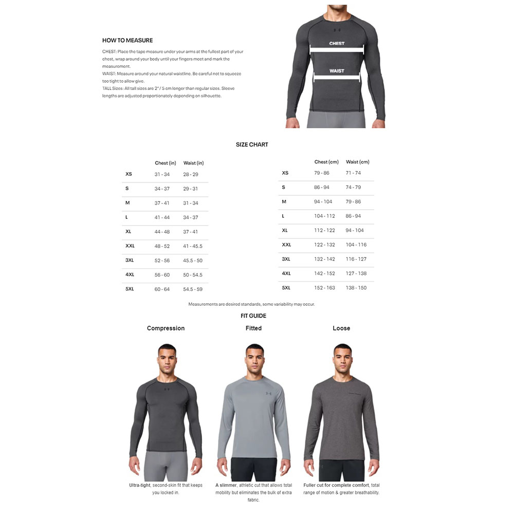 Under Armour size chart