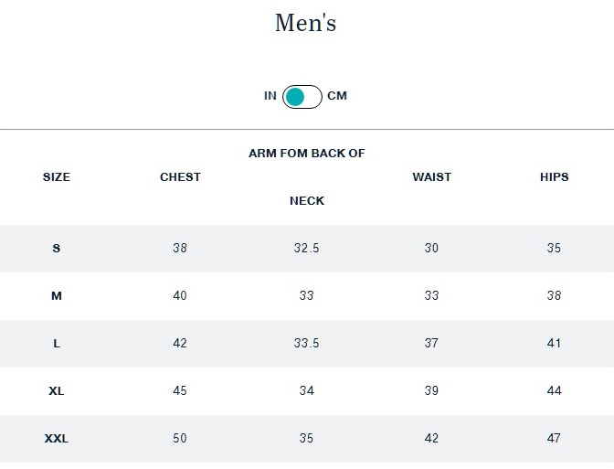 united by blue mens size chart