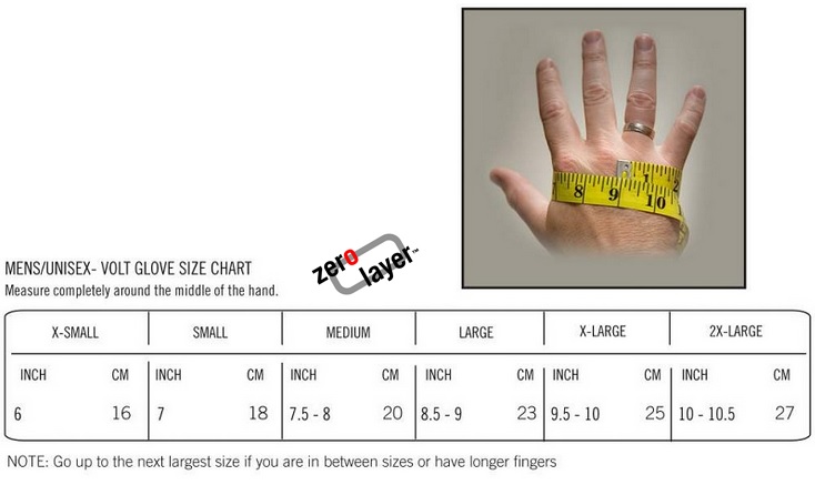 Volt Heat Glove Size Chart