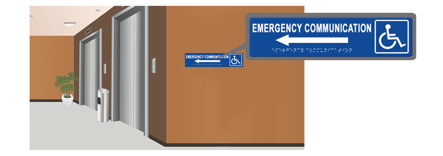 Elevator Landing (Emergency Communication): Raised Lettering with Braille Signage