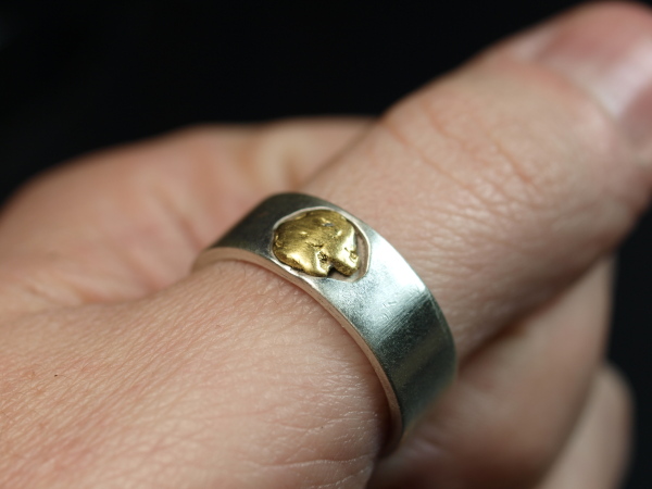 Silver ring with a gold nugget