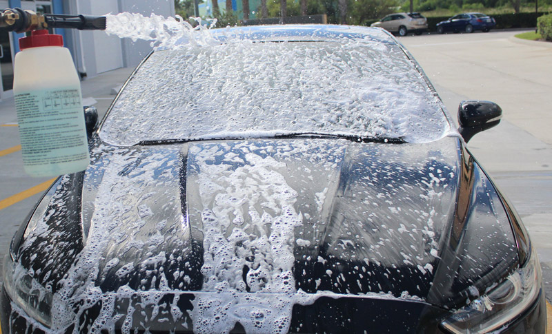 The first thing we are going to do is give our car a good heaping helping of foamy BLACKFIRE Foam Soap with our Foam Gun.