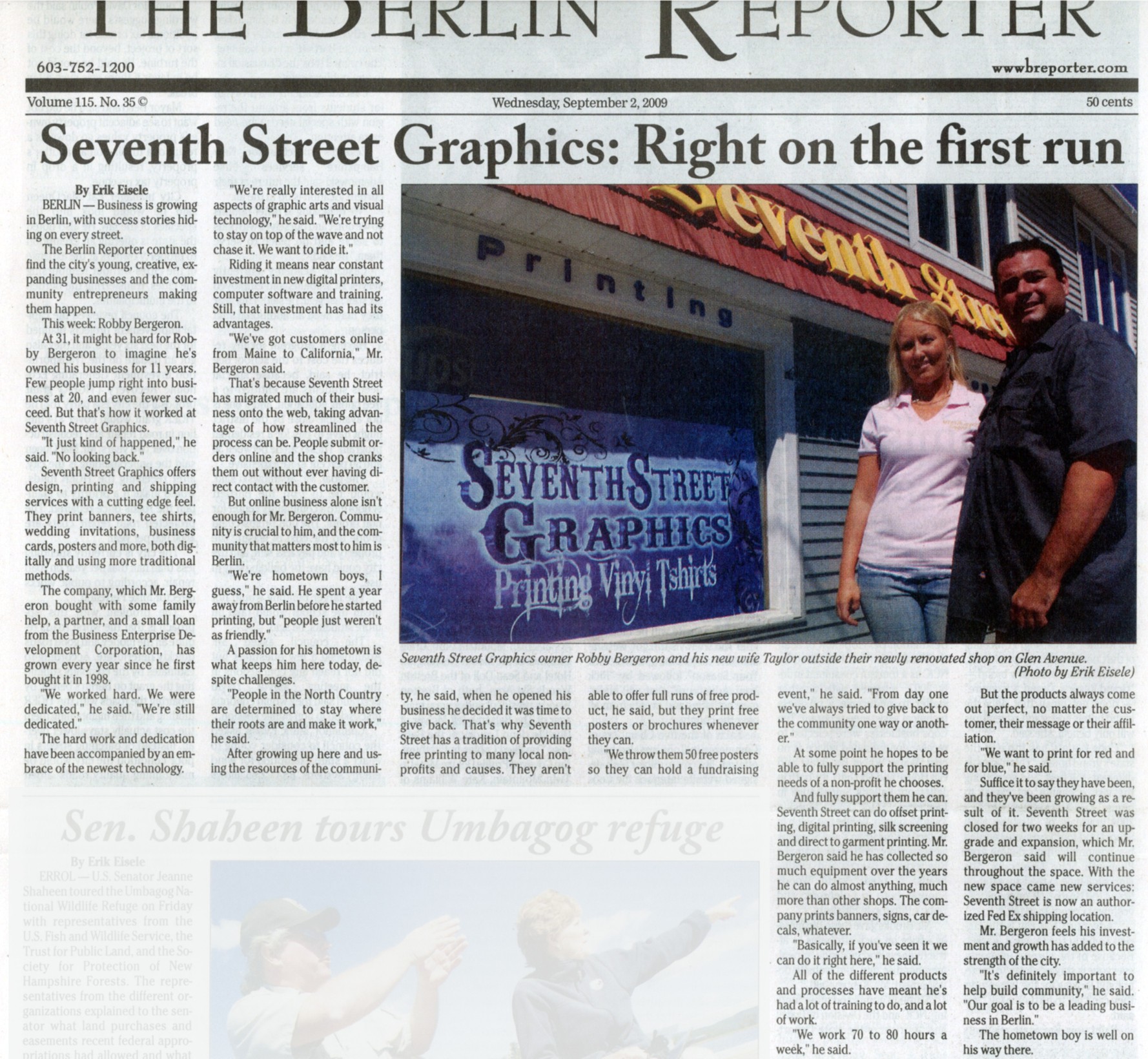 Seventh Street Graphics in the Berlin Reporter Article Dated September, 2, 2009. Click to enlarge. 