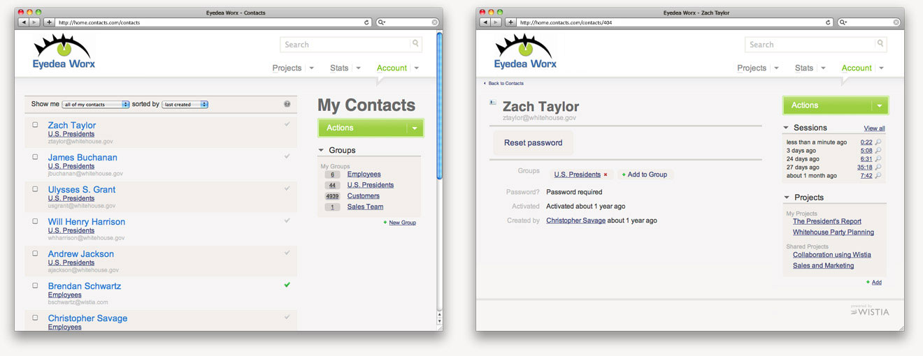 Contact management screenshots