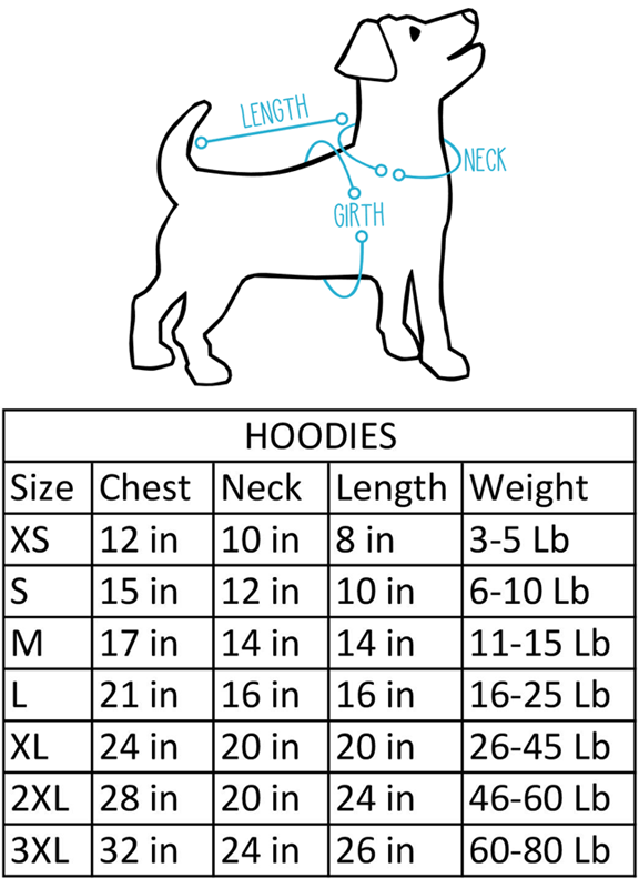 flex fit dog hoodie sizing