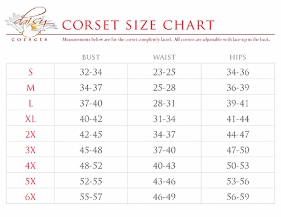 Top Drawer & Lavish Collection Size Chart (ABOVE)