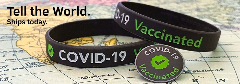 COVID-19 vaccination wristband and lapel pin
